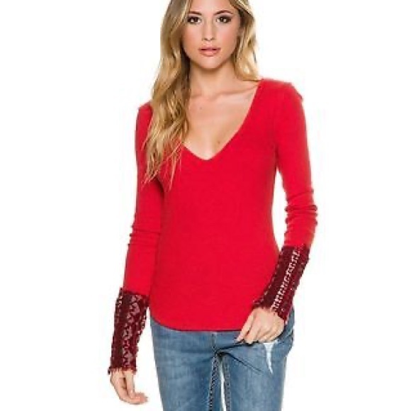 Free People Tops - Free people we the free red art school thermal S